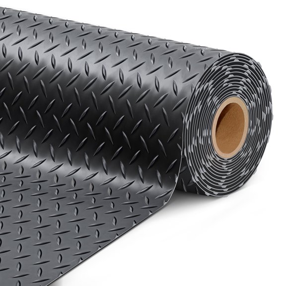 7.5 x 17 FT Garage Floor Mat, Diamond Plate PVC Garage Flooring Roll for Under Car Parking Protect, Thickened Floor Mats for Garage, RV Trailer Flooring, Water/Stain Resistant