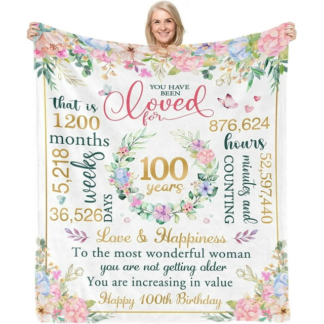 LHSHID 100th Birthday Gifts for Women 100th Birthday Decorations Gifts for 100th Birthday Happy 100th Birthday Gifts Best 100th Birthday Gift Ideas 100 Year Old Gifts for Mom Grandma Blanket 50x60in