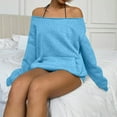 thumbnail image 5 of Drmagiyhm Womens Off The Shoulder Tops Casual Long Sleeve Sweatshirts Casual Season Oversized Tshirts Sexy Slouchy Pullover Top Sky Blue XL, 5 of 6