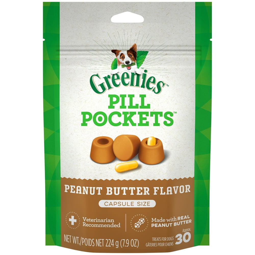 GREENIES PILL POCKETS Capsule Size Natural Dog Treats with Real Peanut Butter, 7.9 oz. Pack (30