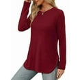 thumbnail image 3 of Camisa de Larga con Cuello Redondo para Mujer, Básica, Holgada, Informal Vino Tinto XXL, 3 of 5
