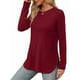 thumbnail image 3 of Camisa de Larga con Cuello Redondo para Mujer, Básica, Holgada, Informal Vino Tinto S, 3 of 5