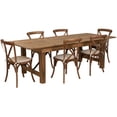 thumbnail image 2 of Flash Furniture HERCULES Series 8' x 40'' Antique Rustic Folding Farm Table Set with 6 Cross Back Chairs and Cushions, 2 of 11