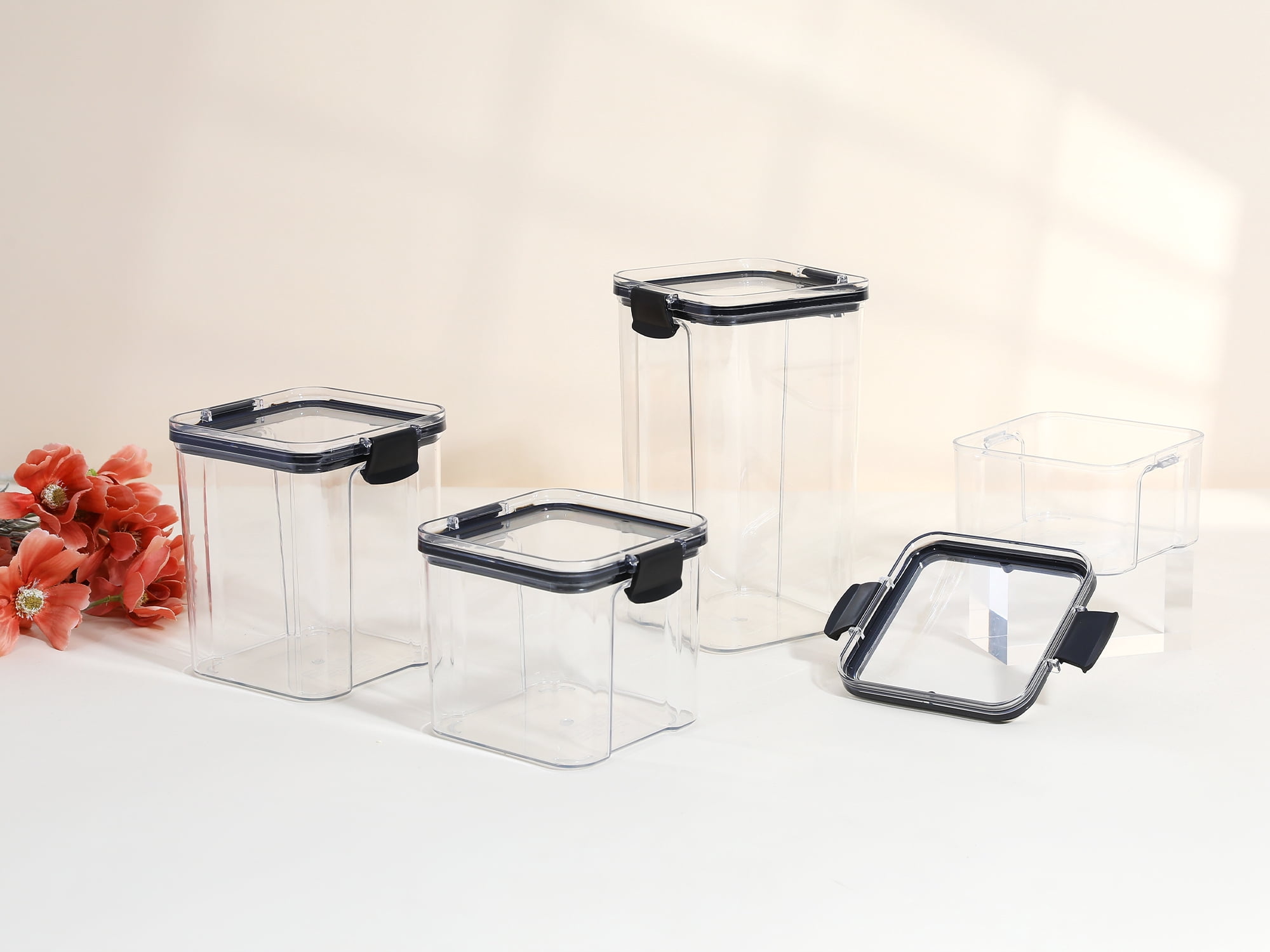 Unique Bargains 5 Pcs Airtight Food Storage Containers 32 oz Transparent