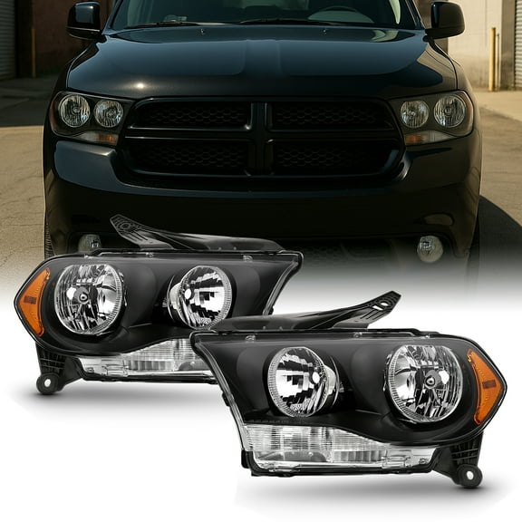 AKKON - Fits 2011 2012 2013 Dodge Durango Halogen Model Black Headlights Driver Left Passenger Right Side Pair