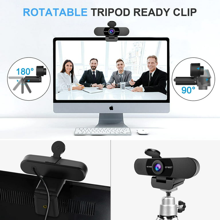 Webcam 1080P Camera with Microphone EMEET C960, 2 Mics Streaming Webcam  with Privacy Cover, Black,  
