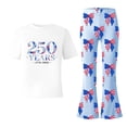 thumbnail image 5 of Weebloom Summer Outfits For Teen Girls Short Sleeve Patriotic Stylish Casual Jumpsuit With Bow Print Flared Leg Pants Kids Playwear Outfit Youth Girl Clothes Set Size 13-14 Years Light Blue, 5 of 5