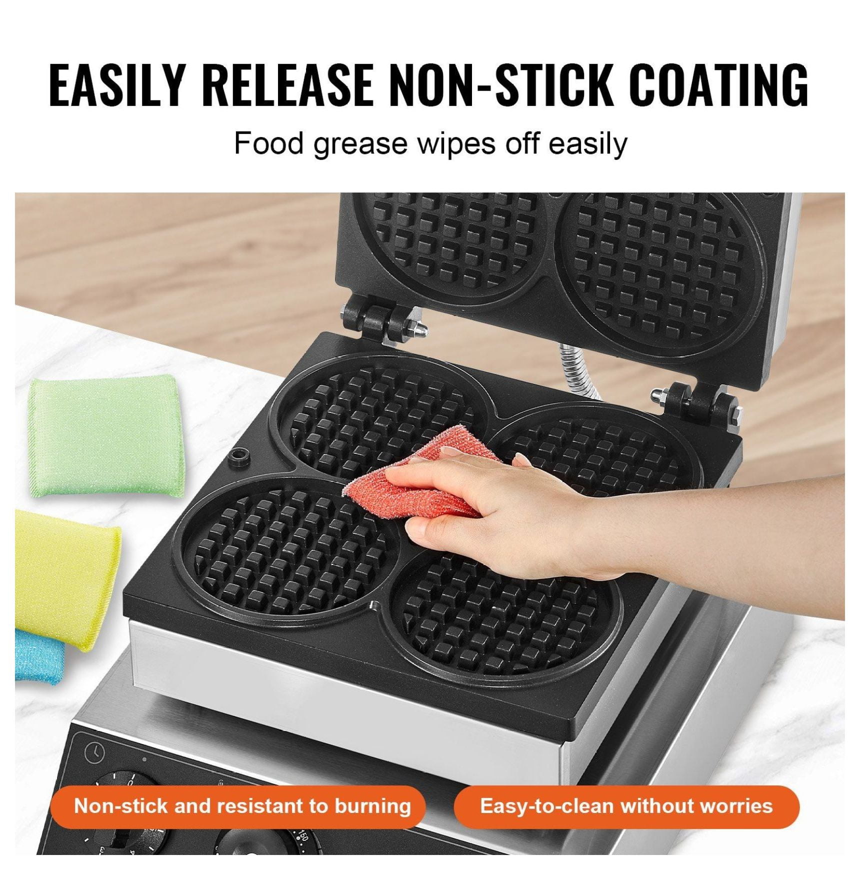 Commercial Waffle Maker 4PCS, 1750W Round Waffle Iron Machine, Non-Stick Baker, Professional Grade for Home & Restaurant