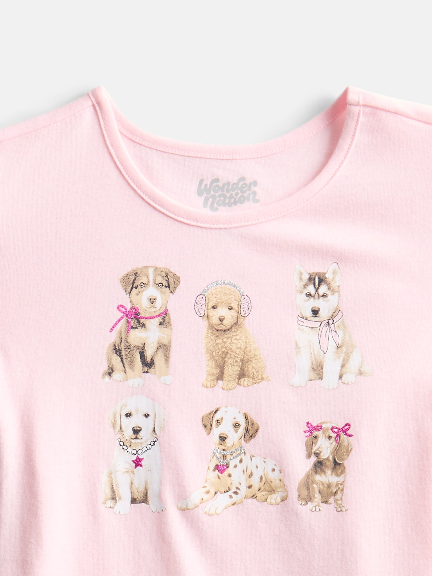 Wonder Nation Girls Graphic Tee with Short Puff Sleeves, Sizes 4-10