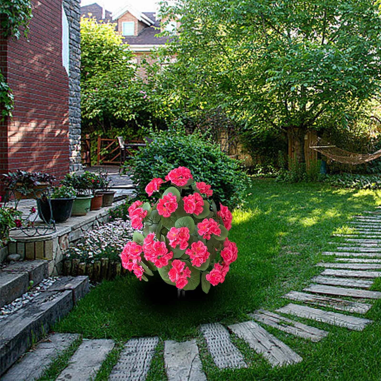 Artificial Flowers for Outside, UV Resistant Faux Outdoor Flowers, Crabapple Boxwood Balls with Morning Glory and Ground Spikes, Artificial Plants Topiary Ball Bush Multicolor 51cm Hot Pink