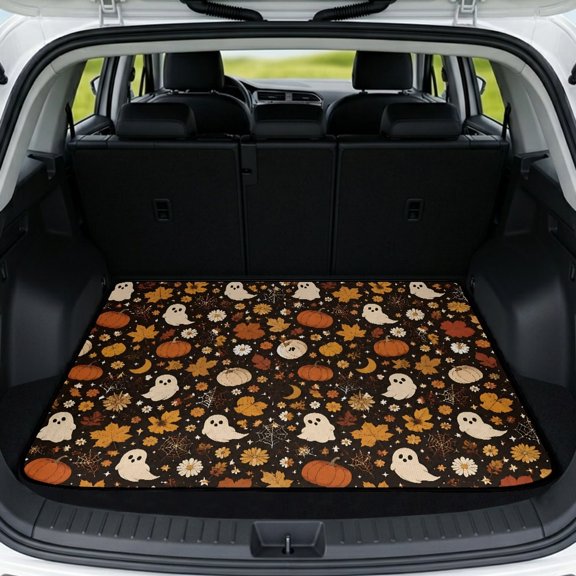 FOR U DESIGNS Ghost Pumpkin Daisy Leaves Print Trunk Cargo Liner for Camping Hiking Non-Slip Car Trunk Mat Halloween Decoration All Weather Durable Rear Protection for SUVs Truck Van Sedan