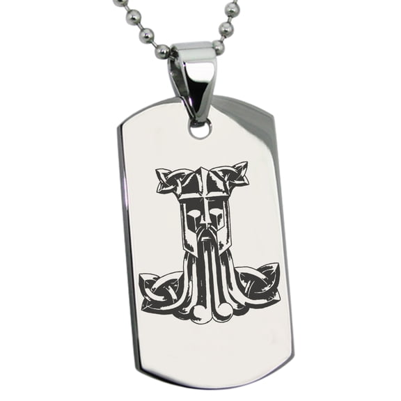 Stainless Steel Thor's Hammer Mjolnir Celtic Viking Rune Engraved Dog Tag Pendant Necklace
