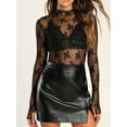 thumbnail image 3 of Women Mesh See-Through Mock Neck Lace Shirts Spring Fall Slim Fit Tops Streetwear, 3 of 9