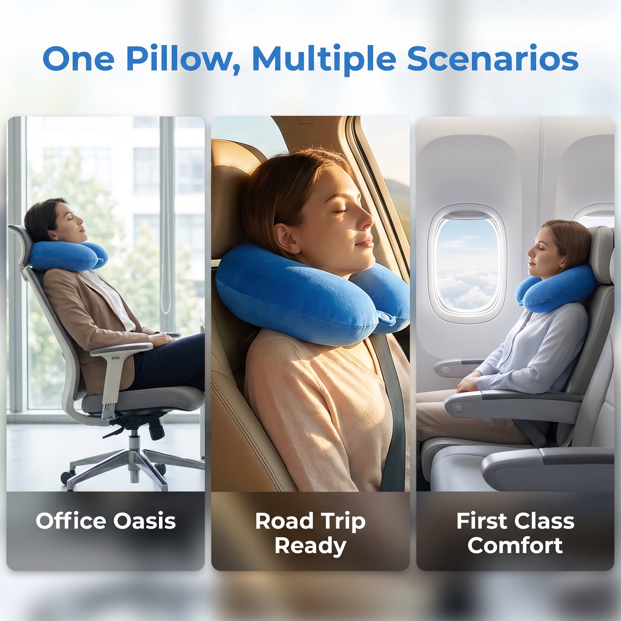 Unique Bargains Memory Foam Travel U Shape Neck Pillow Snap Closure Sky blue 12"x12"x4"