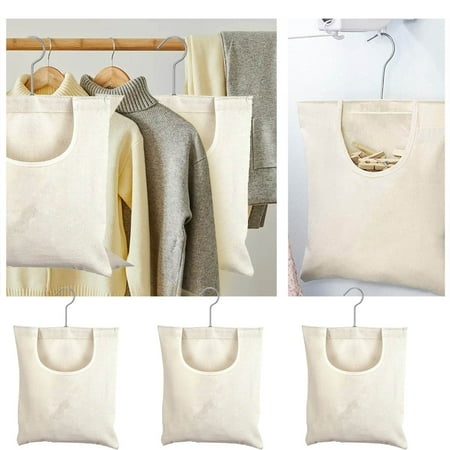 2pcs Clothespin Holder Bag Durable Canvas Hanging Storage with Wide Opening for Clothes Pins for Outdoor Clotheslines Laundry Rooms Travel(12.5*10.5Inch)