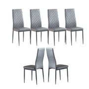 LISM Dining Chairs Set of 6 Dining Room Chairs Modern Minimalist Dining Chair, Leather Metal Pipe Grid Pattern Chairs for home or Conference Chair, Light Grey