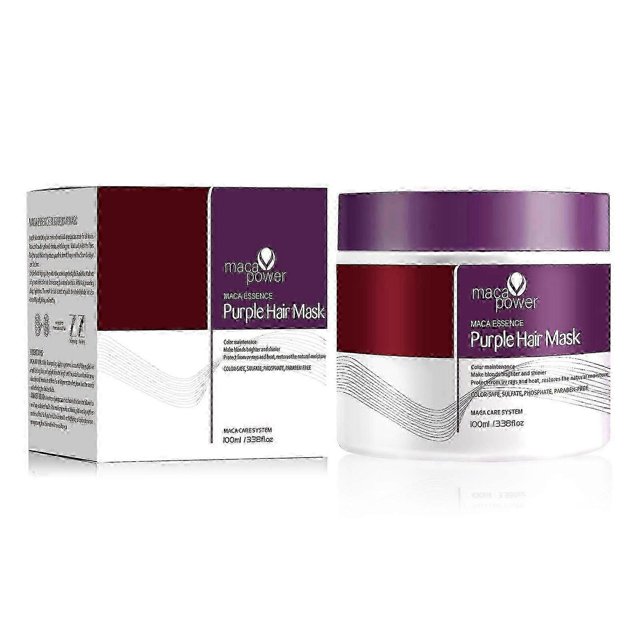 Maca Power Purple Hair Mask, Nourishing Deep Conditioner Professional Neutralizes Brass Yellow Tones For Blonde Silver Gray Highlighted Hair