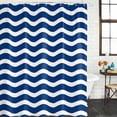 thumbnail image 3 of Navy Blue White Waterproof Fabric Shower Curtain,Abstract Waves Water Ripple Striped Waterproof Fabric Shower Curtain for Bathroom Curtains Bathtubs Hotel Shower Curtains with 12 Hooks Long 72x78in, 3 of 8
