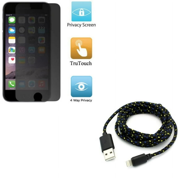 iPhone 8/7/6S/6 - Charger Cord 6ft USB Cable w Privacy Screen Protector - Power Wire Braided Long Sync, Film TPU Anti-Peep Anti-Spy for iPhone 8/7/6S/6