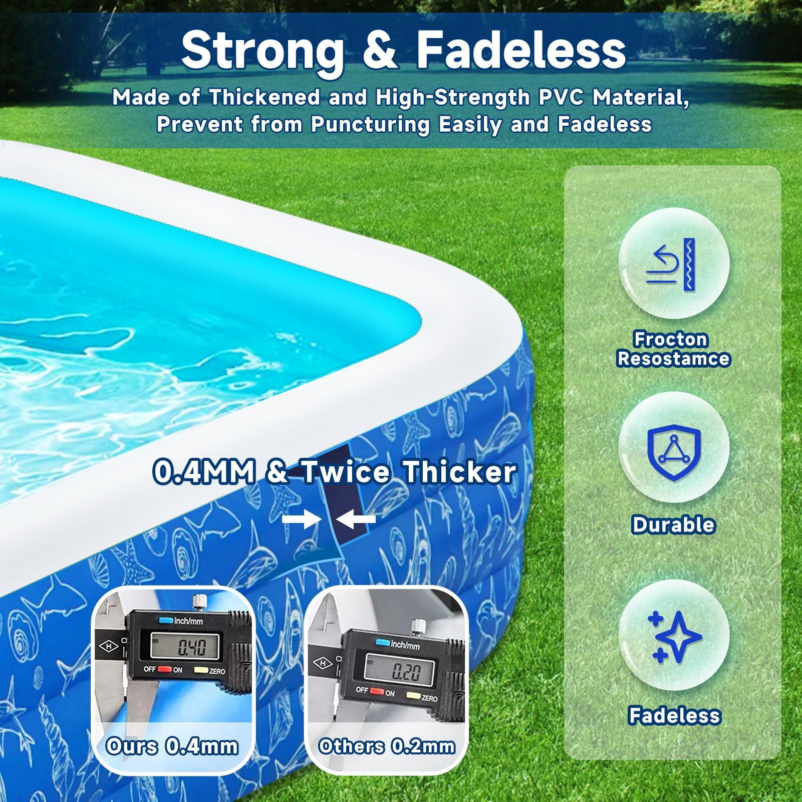 MammyGol Inflatable Pool for Kids and Adults, 102" x 63" x 22" Family Full-Sized Inflatable Swimming Pool,Durable Thickened Above Ground Blow Up Pool for Kids Pools for Backyard Indoor Outdoor Shark