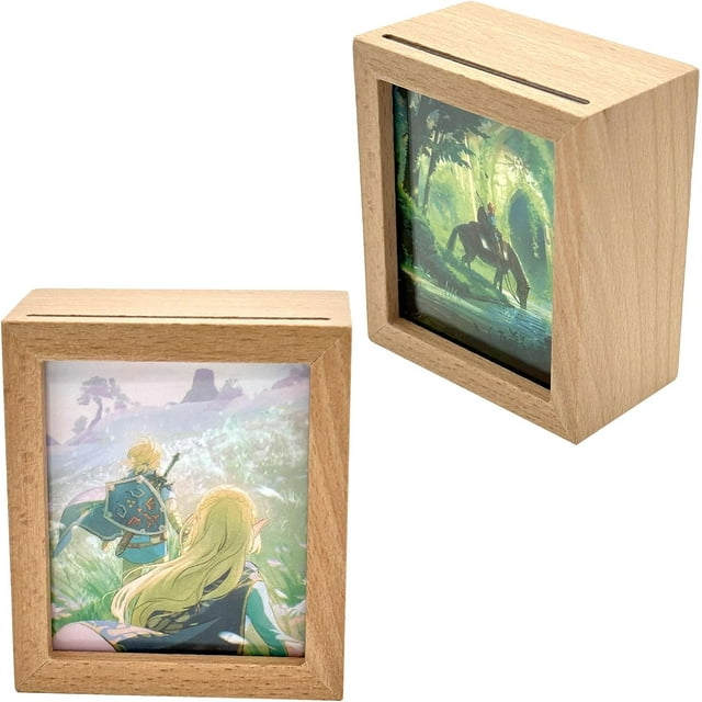 Pursuestar The Legend of Zelda Wind Up Music Box, Solid Wood Mini Photo Frame Musical Box Picture Holder for Tabletop or Desktop Display, Gift for Anime Fans Birthday Valentine's Day