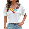 thumbnail image 1 of Camiseta de Verano de Corta con Bordado Floral y Cuello en V para Mujer L, 1 of 10