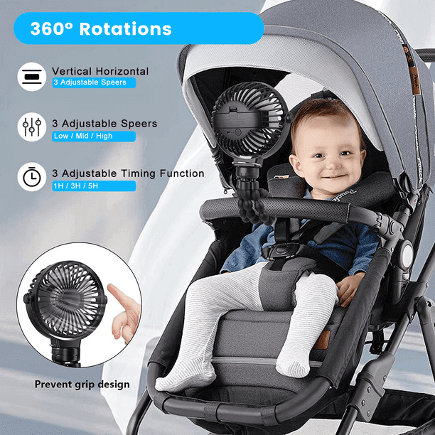 Portable Stroller Fan Battery Operated Small Clip on Fan with Flexible Tripod for Stroller Treadmill Crib Car Seat Travel Black