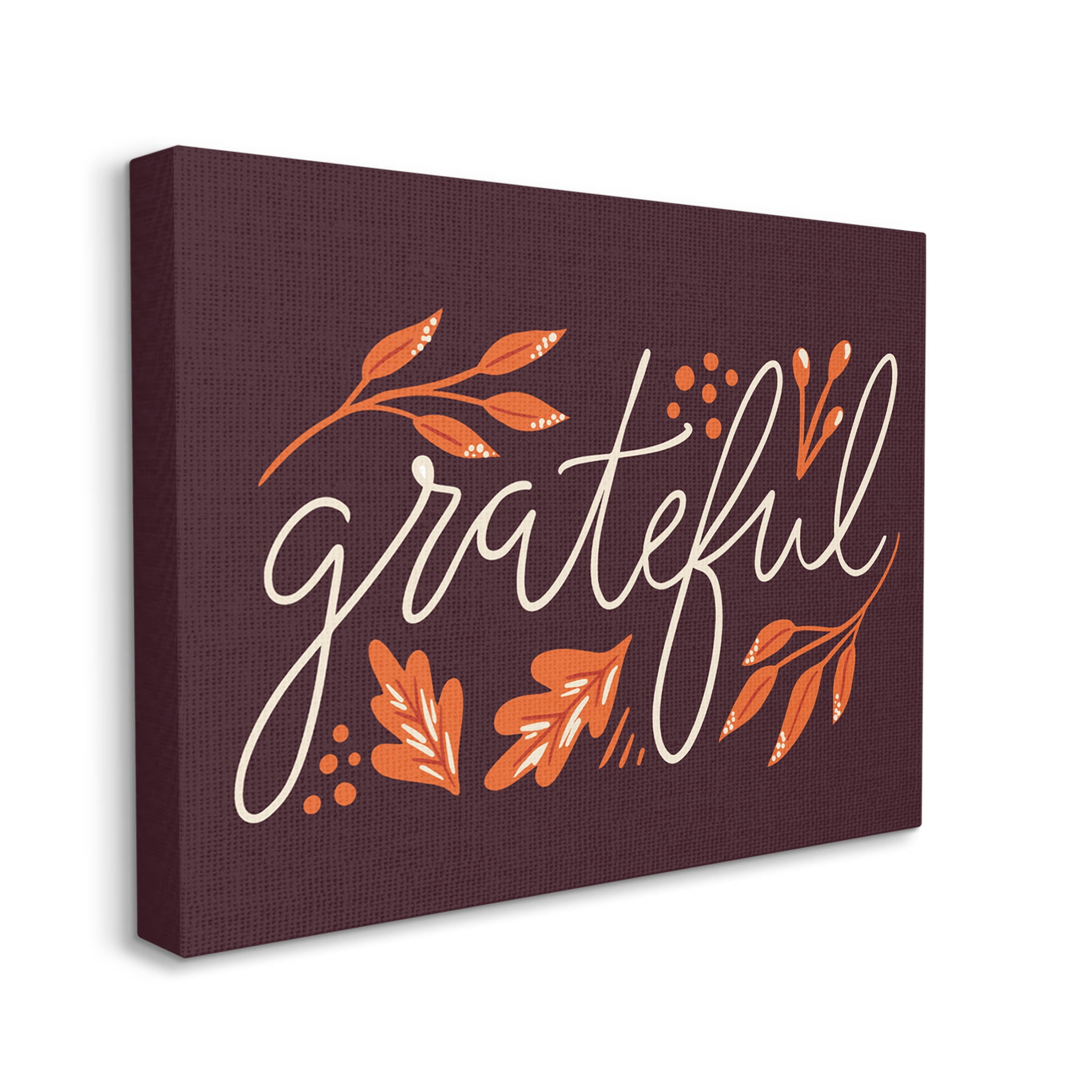 Grateful Autumnal Leaves Phrase Holiday Graphic Art Gallery Wrapped Canvas Print Wall Art