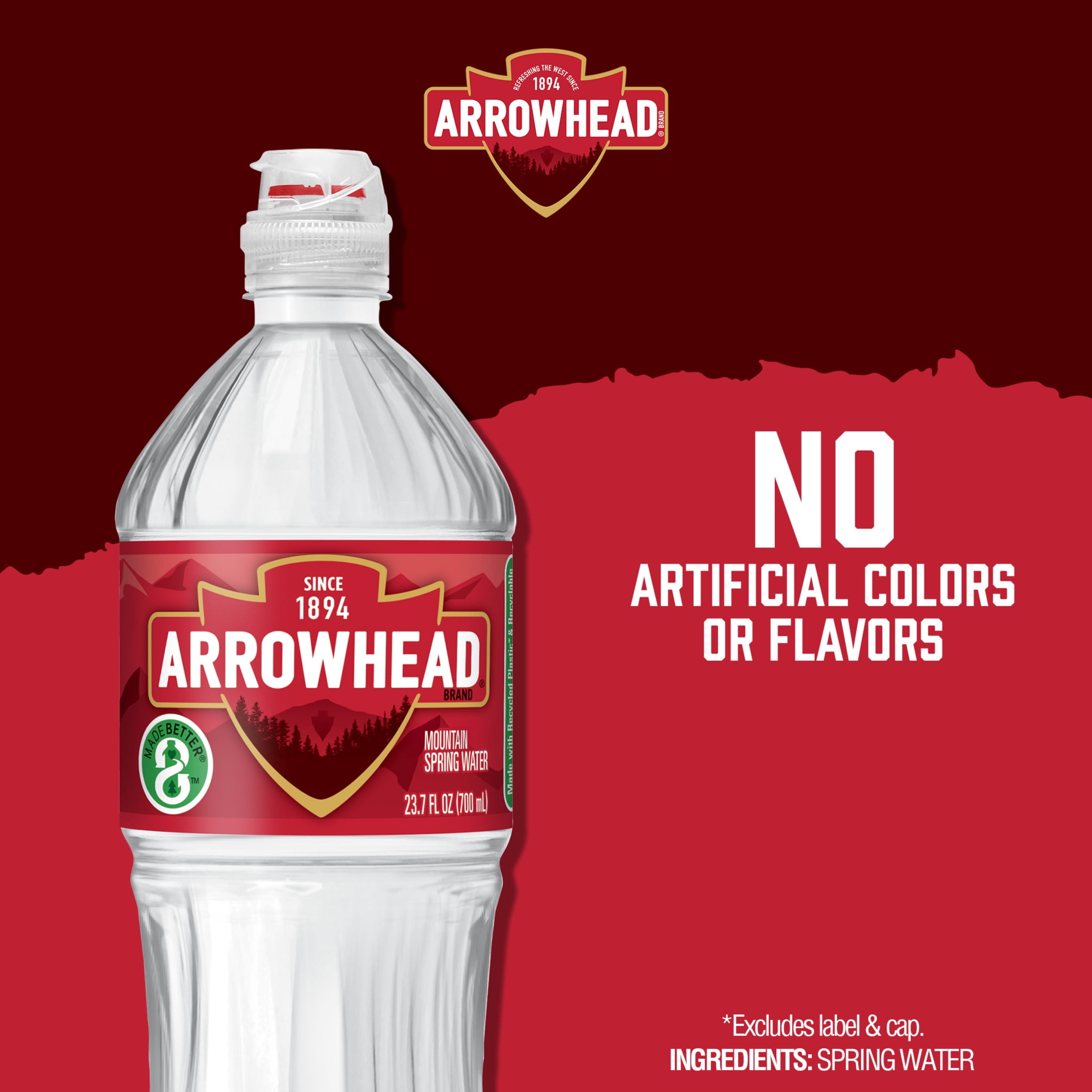Arrowhead Mountain Spring Water, Sport Cap, 23.7 Fl Oz, Single Plastic Bottle