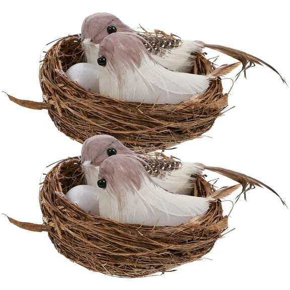 Jiyike 8pcs Artificial Bird Nest Artificial Feathered Birds for Garden Crafts Home Wedding Party Decor Ornament