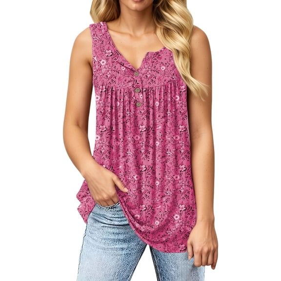 Alun 2026 Womens Summer Floral Tank Tops Button up Front Ruffle Lightweight Flowy Camisole Ladies Plus Size Fashion Print Sleeveless Loose Comfort Fit Casual Blouse Red XL
