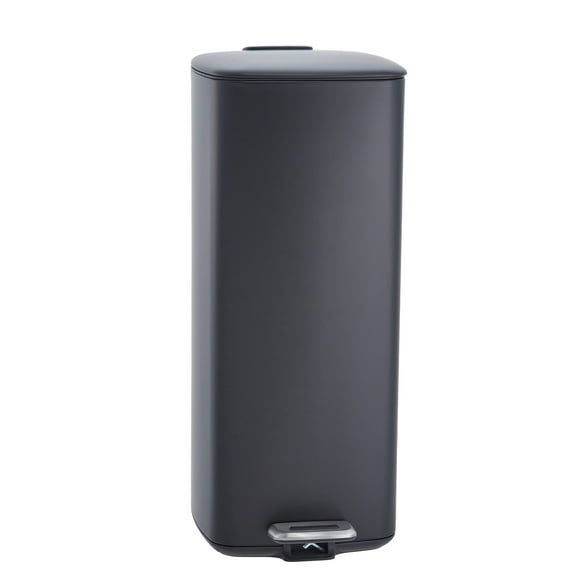 8 Gallon Kitchen Trash Can,Stainless Steel Garbage Can with Foot Pedal and Inner Bucket,Square Trash Bin for Home Office Bedroom Bathroom,Black