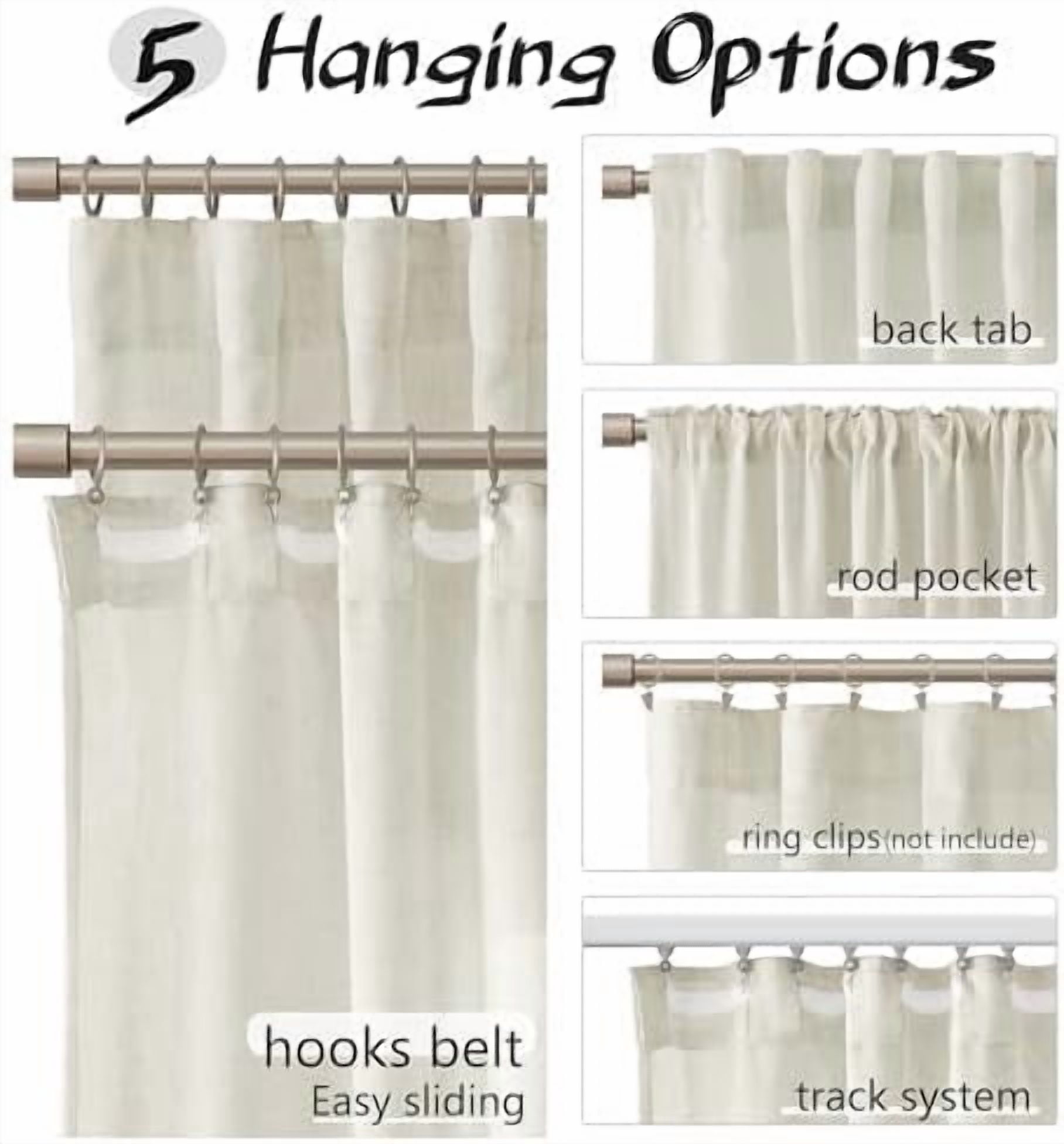 Warm Beige Linen Semi Sheer Curtains 90 Inches Length Light Filtering Neutral Farmhouse Boho Rod Pocket Back Tab Hook Belt Clip Rings Window Drapes for Bedroom Living Room 2 Panels 52x90