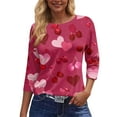 thumbnail image 5 of Nokdvo Valentine's Shirt for Women Fashion 2025 Valentines Day Print Crewneck Loose Valentine Tee 3/4 Length Sleeve Fall Tunic Tops,Deep Red 3XL, 5 of 6