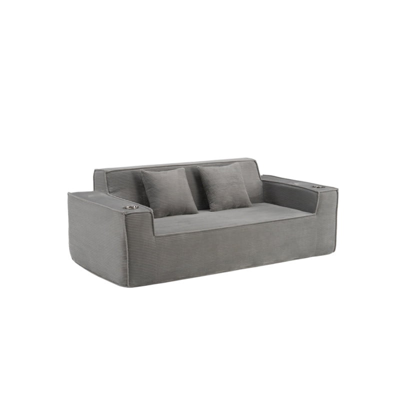 75'' Modern Boneless Loveseat Sofa Couch with 2 Cup Holders & 2 Pillows for Living Room, Corduroy Love Seat Couches with Deep Seat