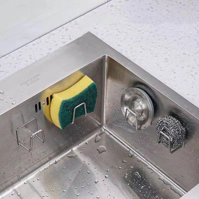 Soporte para esponjas de fregadero de acero inoxidable Rejilla de secado de drenaje adhesivo (Plata) Ndcxsfigh Libre de BPA