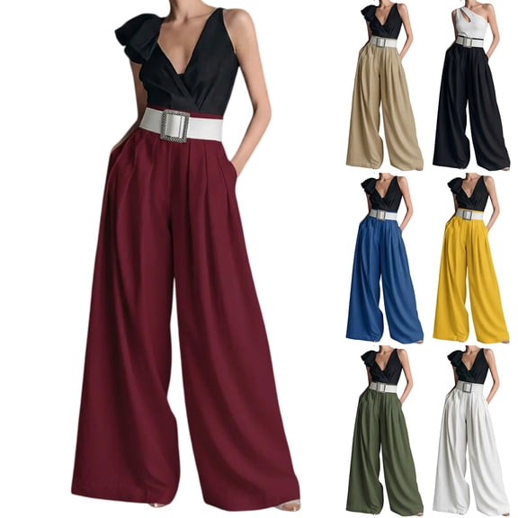 Women's High Waist Wide Leg Pants Elegant Pleated Work Business Casual Suit Trousers by Yigetop Black L