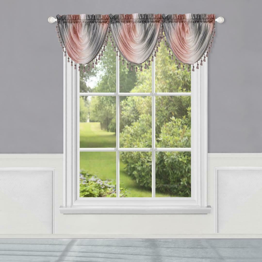 Details about   2-Pack Beaded Waterfall Valances  New Colors Emerald Crepe 