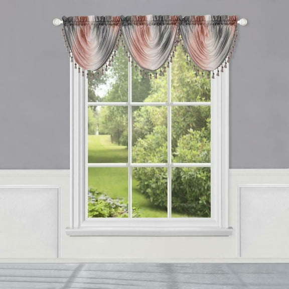 Royal Ombre Curshed Semi Sheer 3 Pack Tassled Window Curtain Valances - Blush/Silver