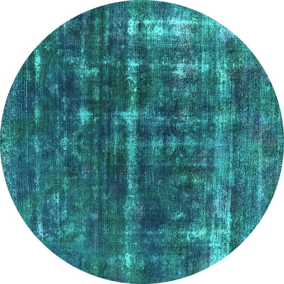 Ahgly Company Indoor Round Oriental Turquoise Blue Industrial Area Rugs, 6' Round