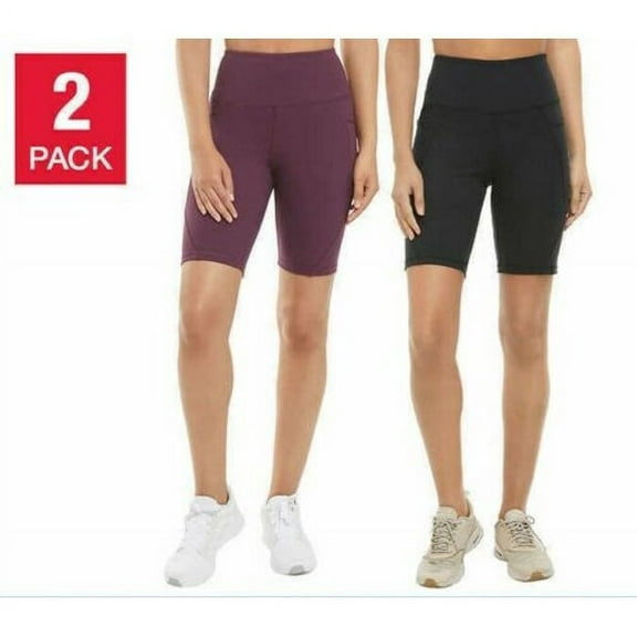 Danskin Women's 2-Pack High Waist Contoured Seams Bike Shorts, Black/Plum Small
