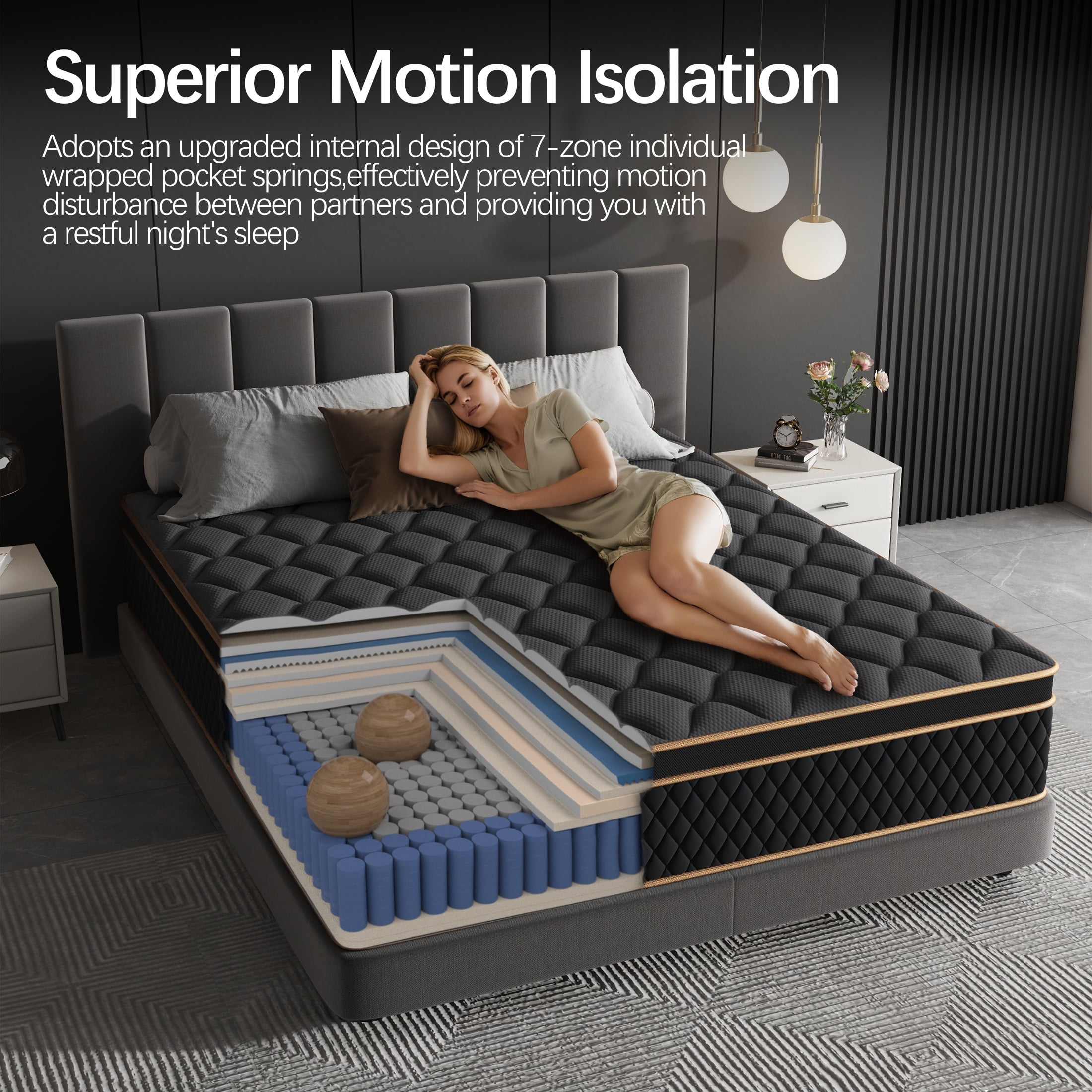 Pixafog 12 inch Full Size Mattress in a Box, Individual Pocket Spring Mattress with Motion Isolation, Pressure Relief & Edge Support, Medium, Euro Top