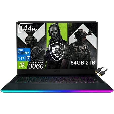 2022 MSI GE76 Raider 17.3"" 144Hz (Intel 8-Core i7-11800H, 64GB RAM, 2TB PCIe SSD, RTX 3060), FHD Gaming Laptop, Thunderbolt 4, Webcam, RGB Backlit, IST HDMI, Windows 10, Titanium Blue