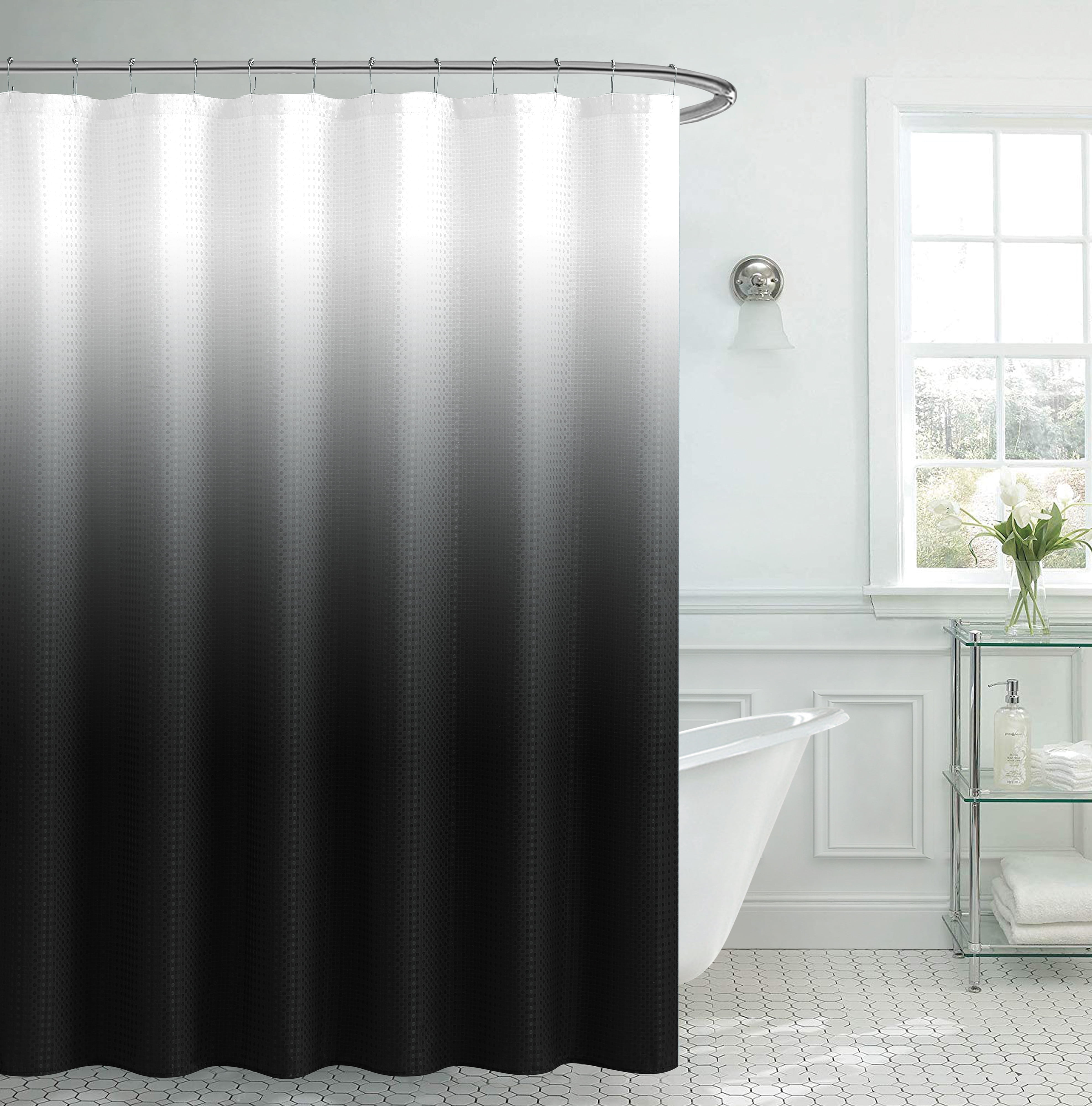 Shower Curtain Decor Set Ombre Colorful Design Black Gray Bath Curtains 12 Hooks 