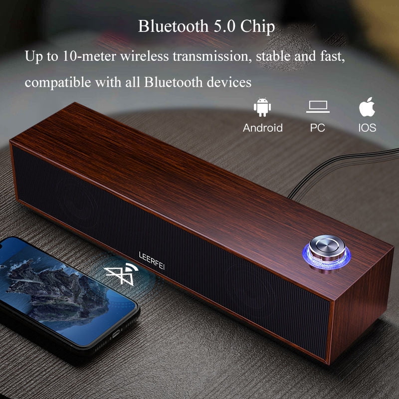 Wired Bluetooth Wooden Multimedia Computer Desktop Speaker E350MB