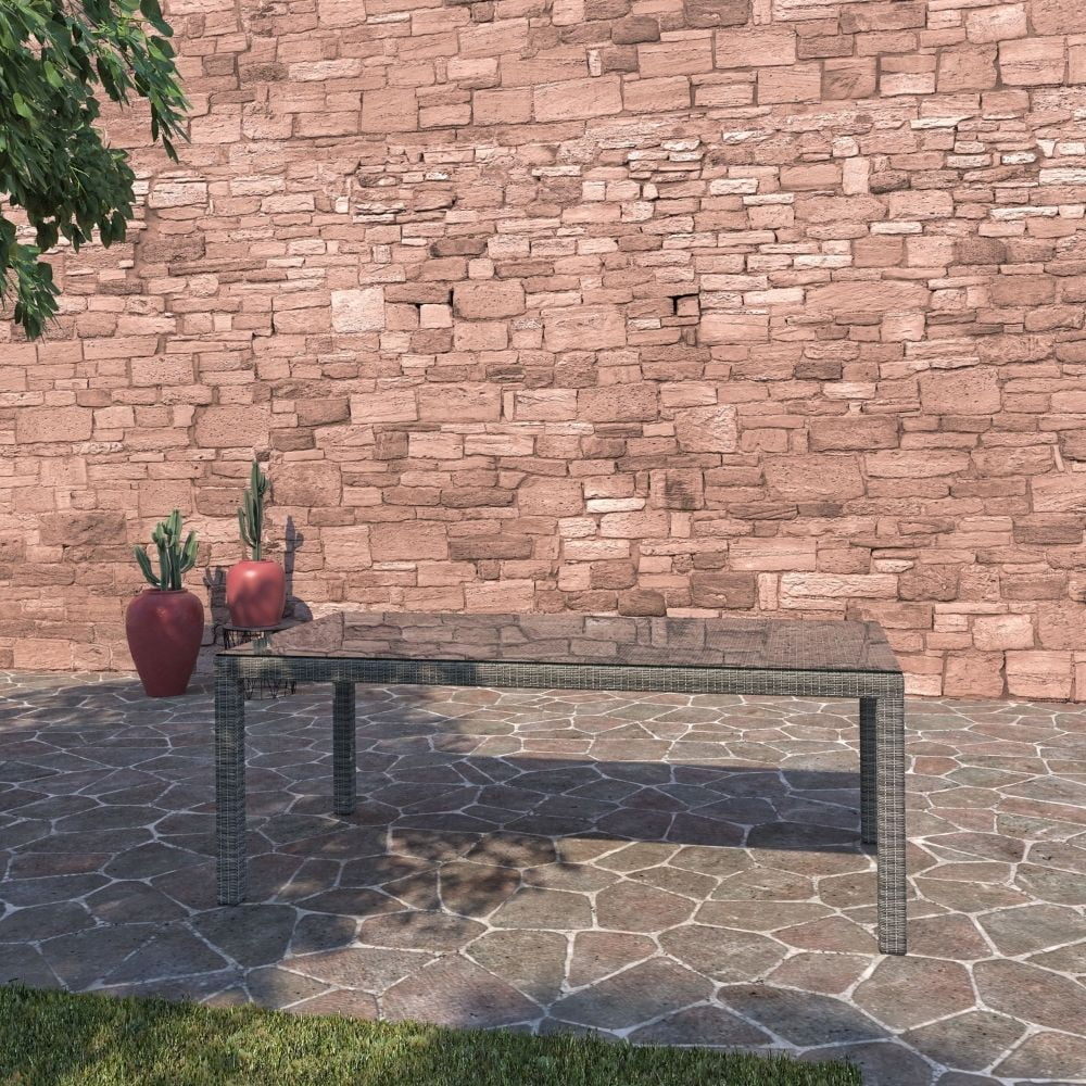 Amazonia Vierzon 7-Piece Patio Rectangular Dining Table Set | Wicker Table | Ideal for Outdoors and Indoors, Grey Cushions