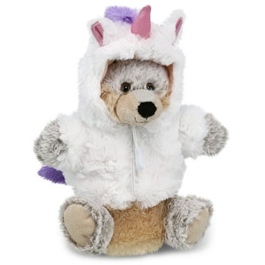 DolliBu Wolf Unicorn Plush Stuffed Animal Hand Puppet Toy - Super Soft Wolfcorn Dress Up with Removable Plush Unicorn Outfit, Cute Fantasy Wildlife Gift - 9.5 Inches