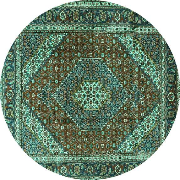 Ahgly Company Machine Washable Indoor Round Persian Turquoise Blue Traditional Area Rugs, 6' Round