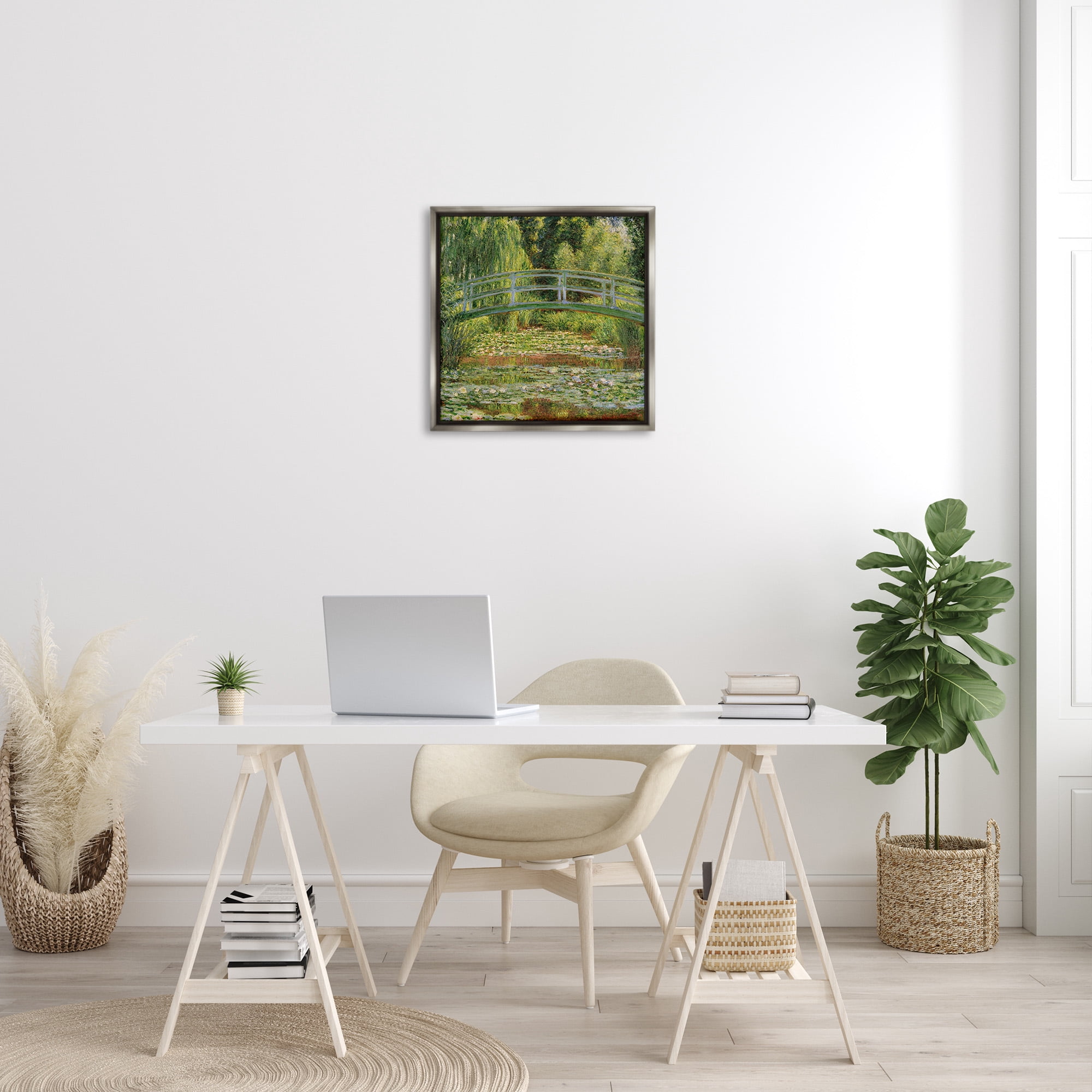 Stupell Industries Water Lily Pond Monet Classic Painting Landscape Painting Gray Floater Framed Canvas Art Print Wall Art, 25 x 25