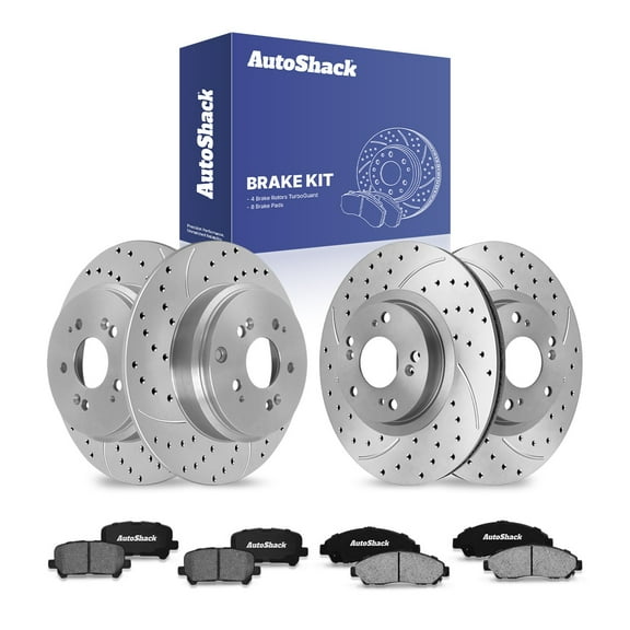 AutoShack Front & Rear Brake Rotors & Ceramic Pads for Honda & Acura, Pilot 2009-2015 MDX 2007-2013 ZDX 2010-2013, AWD FWD V6 3.5L 3.7L - Coated Drilled & Slotted - Silver Matte Finish - TurboGuard